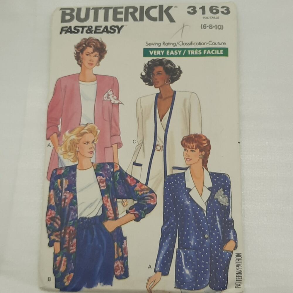 Vintage Butterick 3163 Sewing Pattern Jacket/Blazer Size 6-8-10